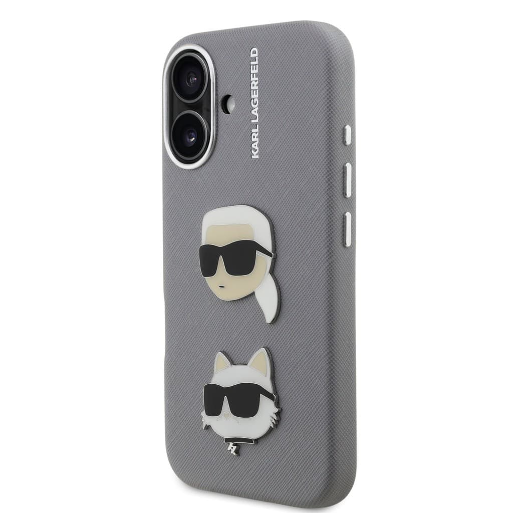 Zadní kryt Karl Lagerfeld Grained PU K&amp;CH Heads pro iPhone 16 Grey - náhled 2