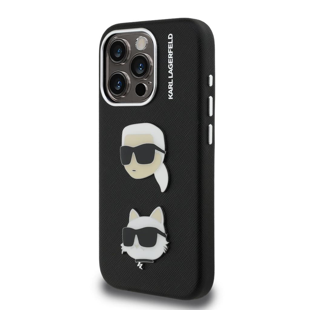 Zadní kryt Karl Lagerfeld Grained PU K&amp;CH Heads pro iPhone 15 Pro Black - náhled 2
