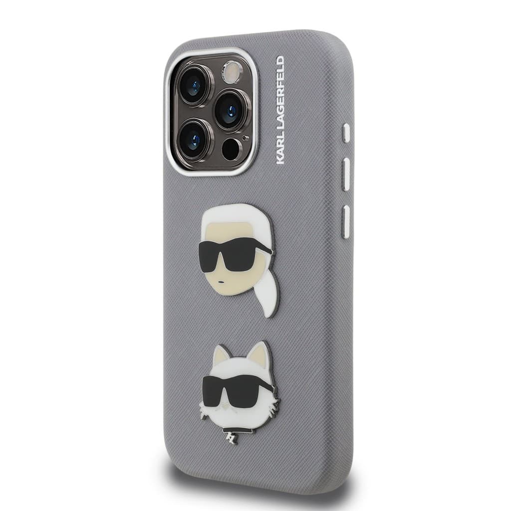 Zadní kryt Karl Lagerfeld Grained PU K&amp;CH Heads pro iPhone 15 Pro Grey - náhled 2