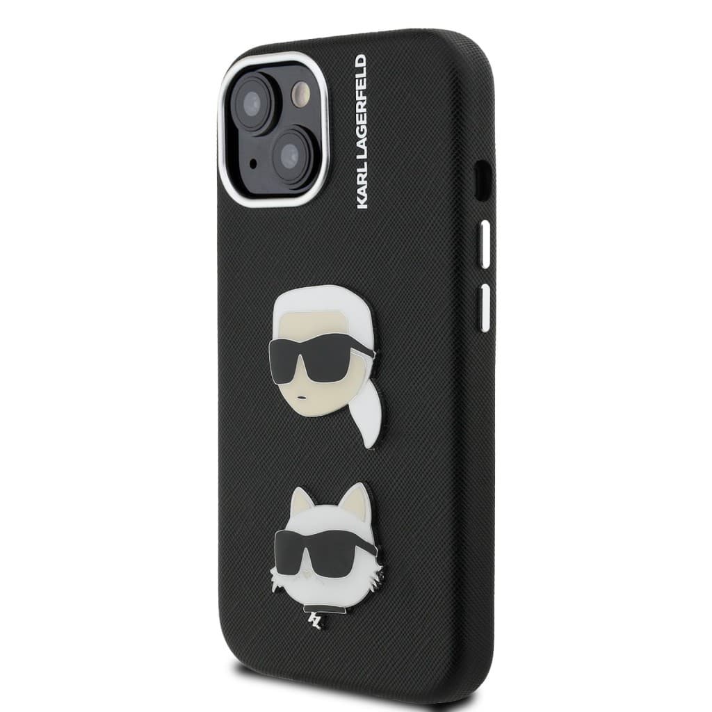 Zadní kryt Karl Lagerfeld Grained PU K&amp;CH Heads pro iPhone 15 Black - náhled 2