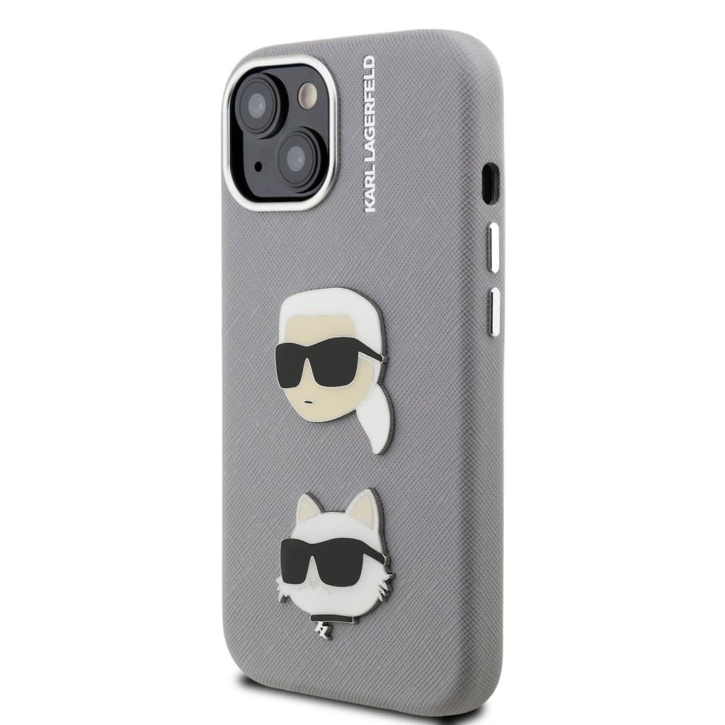 Zadní kryt Karl Lagerfeld Grained PU K&amp;CH Heads pro iPhone 15 Grey - náhled 2