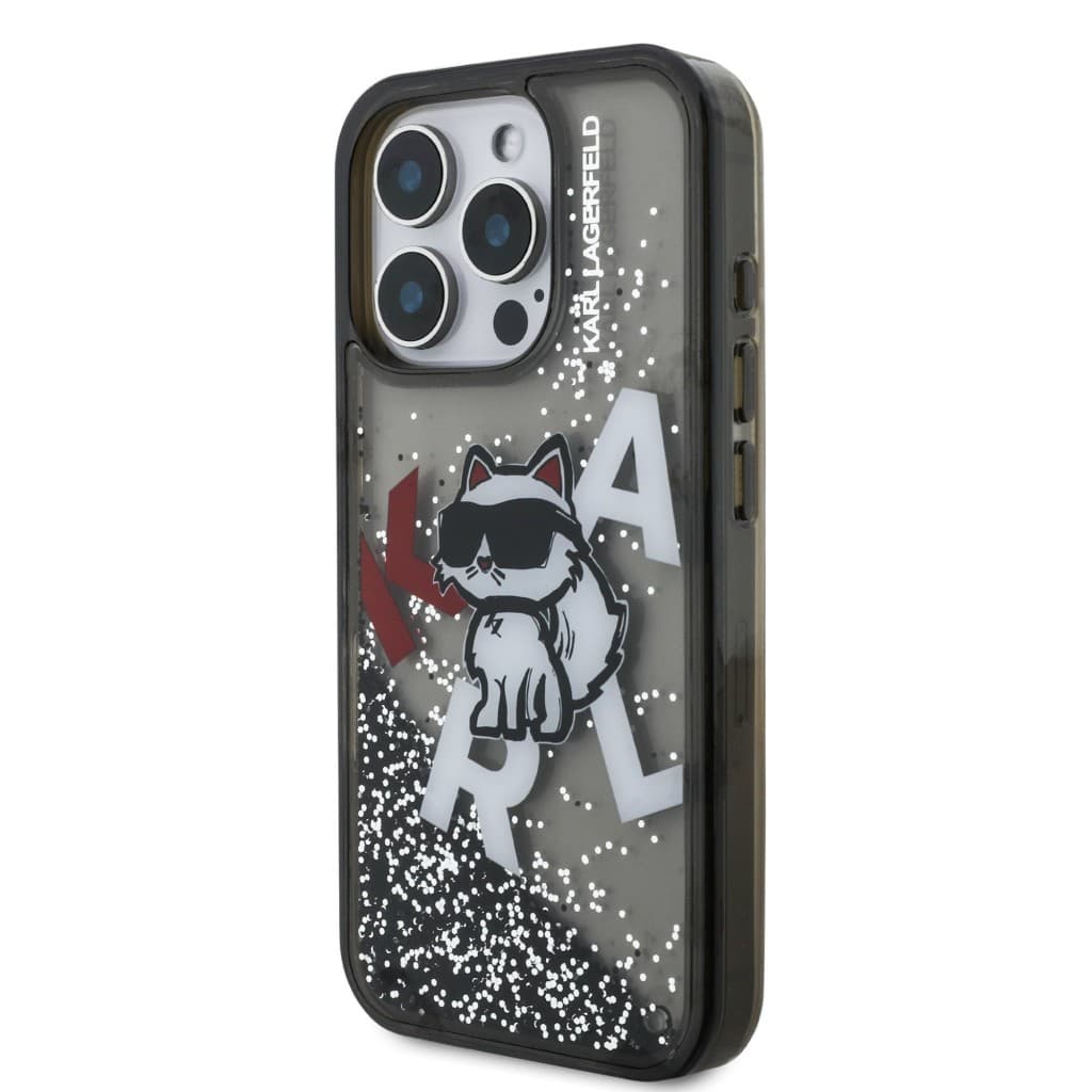 Zadní kryt Karl Lagerfeld Liquid Glitter Scattered Choupette pro iPhone 16 Pro Max Black - náhled 2