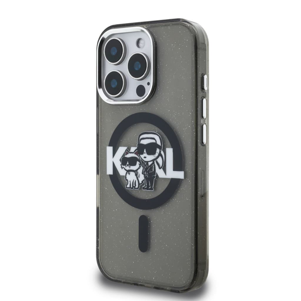 Zadní kryt Karl Lagerfeld IML Glitter Karl and Choupette Sketch MagSafe pro iPhone 16 Pro Black - náhled 2