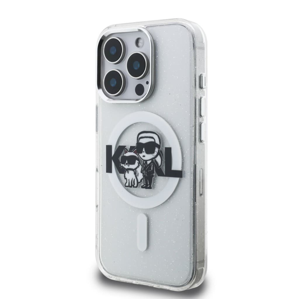 Zadní kryt Karl Lagerfeld IML Glitter Karl and Choupette Sketch MagSafe pro iPhone 16 Pro Transparent - náhled 2