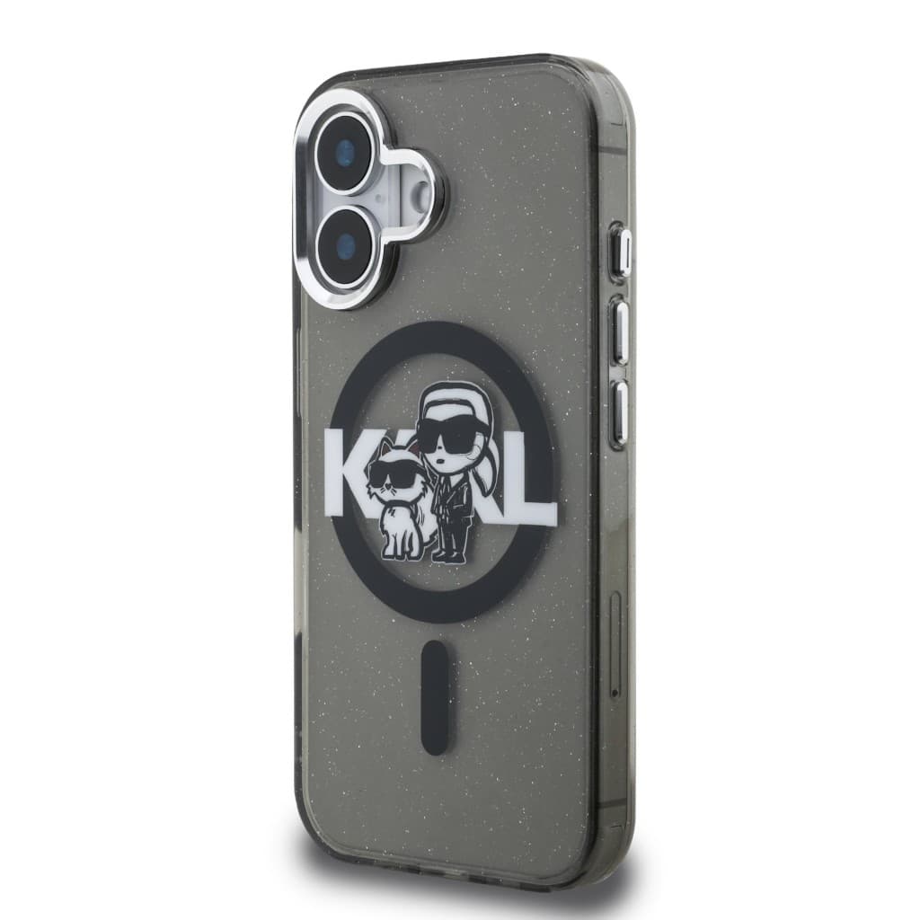 Zadní kryt Karl Lagerfeld IML Glitter Karl and Choupette Sketch MagSafe pro iPhone 16 Black - náhled 2