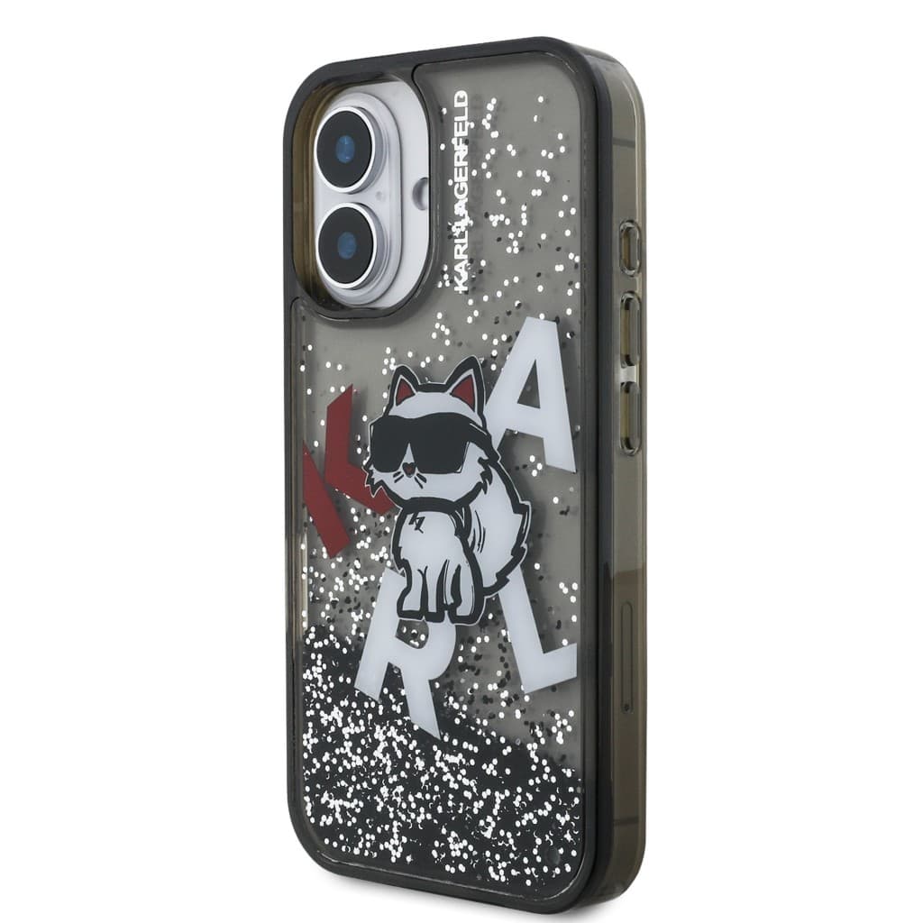 Zadní kryt Karl Lagerfeld Liquid Glitter Scattered Choupette pro iPhone 16 Black - náhled 2