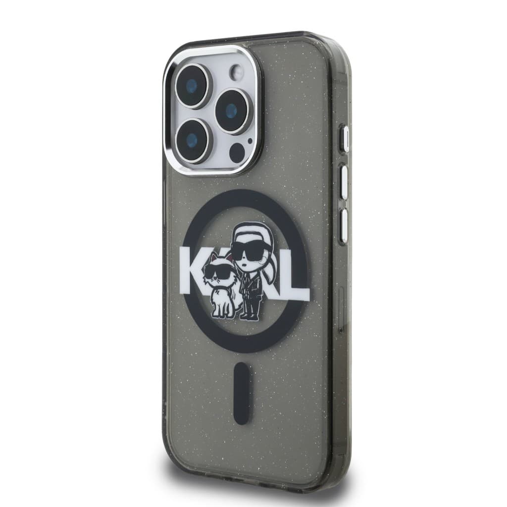 Zadní kryt Karl Lagerfeld IML Glitter Karl and Choupette Sketch MagSafe pro iPhone 15 Pro Black - náhled 2