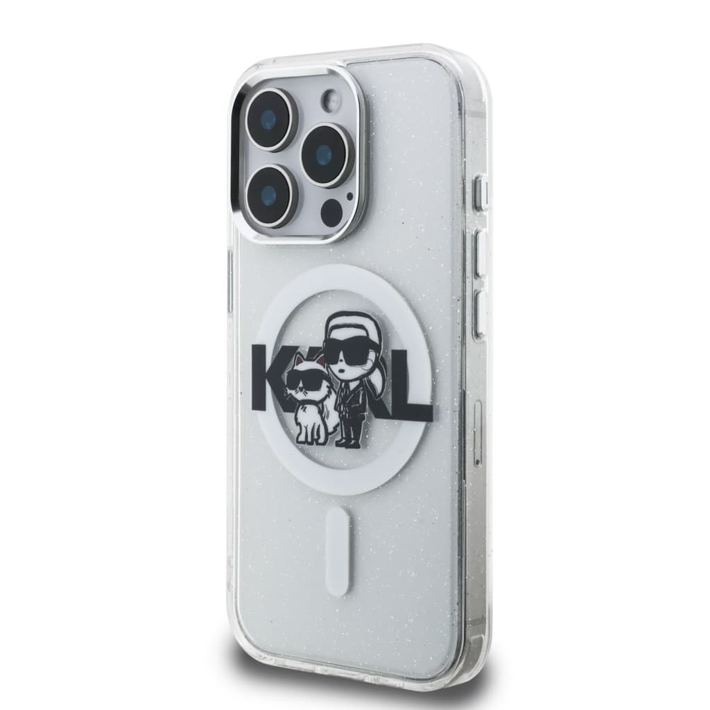 Zadní kryt Karl Lagerfeld IML Glitter Karl and Choupette Sketch MagSafe pro iPhone 15 Pro Transparent - náhled 2