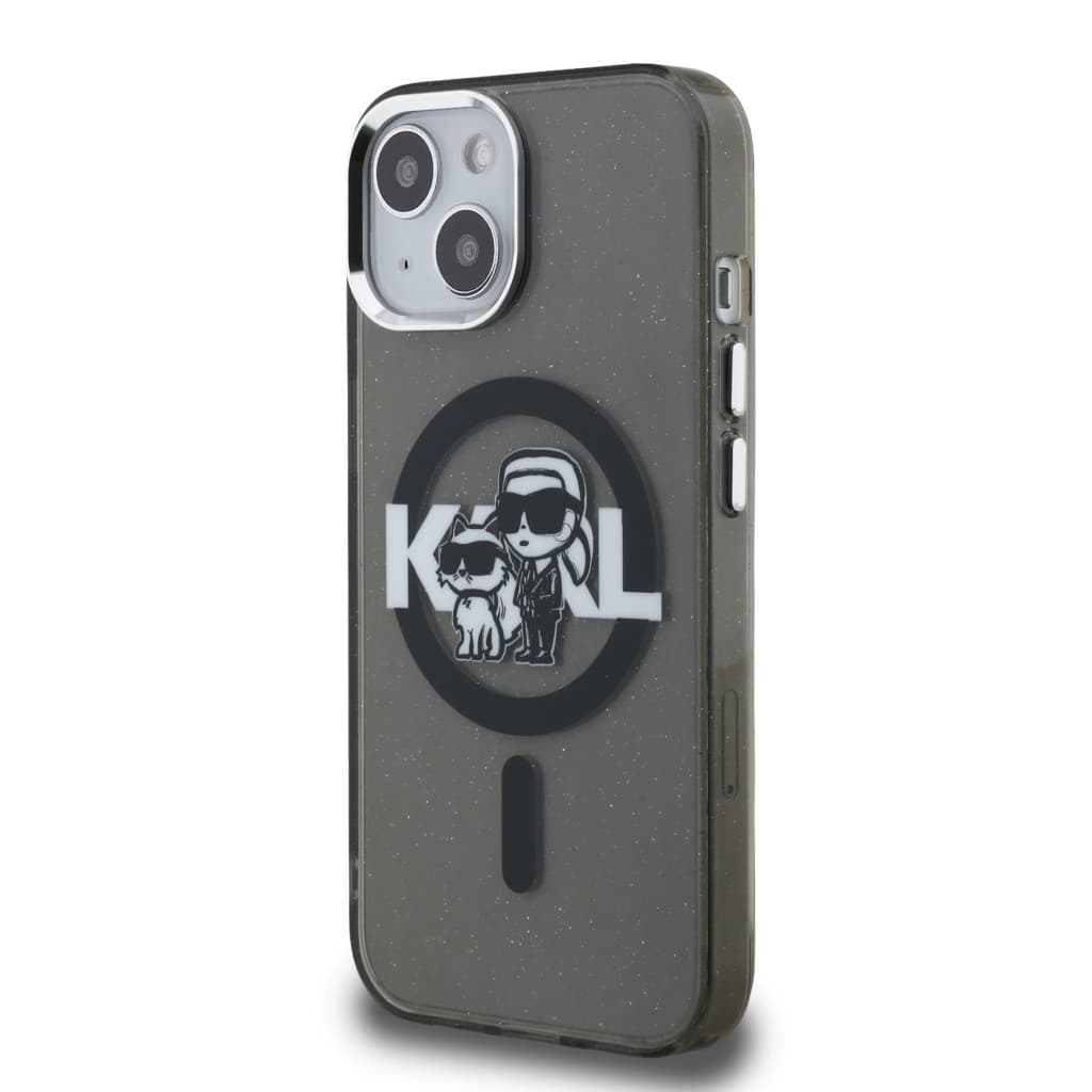 Zadní kryt Karl Lagerfeld IML Glitter Karl and Choupette Sketch MagSafe pro iPhone 15 Black - náhled 2