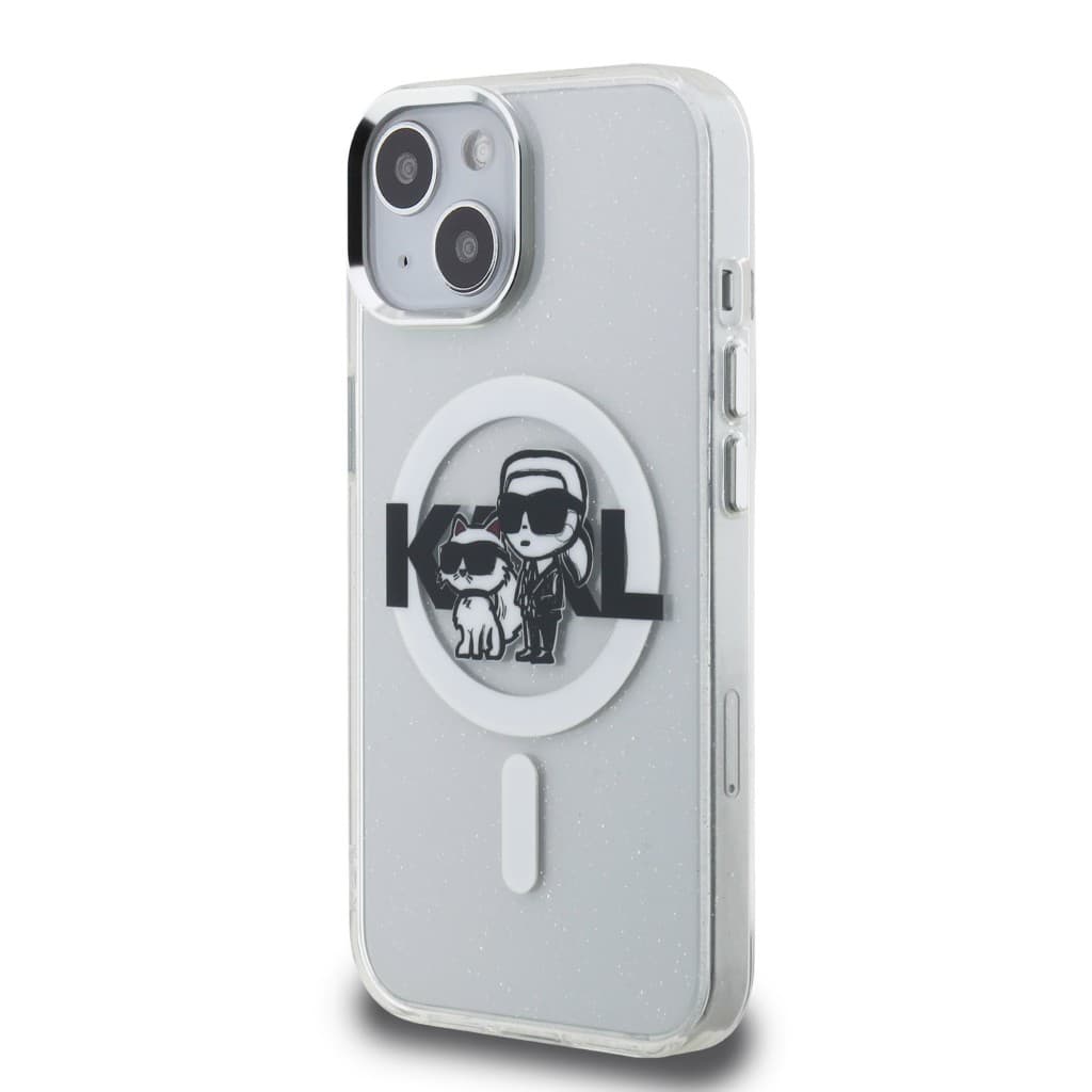 Zadní kryt Karl Lagerfeld IML Glitter Karl and Choupette Sketch MagSafe pro iPhone 15 Transparent - náhled 2