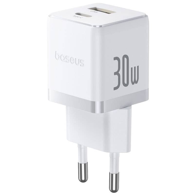 Adaptér s funkcí rychlonabíjení Baseus Palm Fast USB-A + USB-C 30W bílý - náhled 2