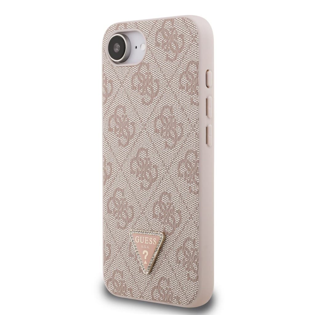 Zadní kryt Guess PU 4G Strass Triangle Metal Logo pro iPhone 16e Pink - náhled 2