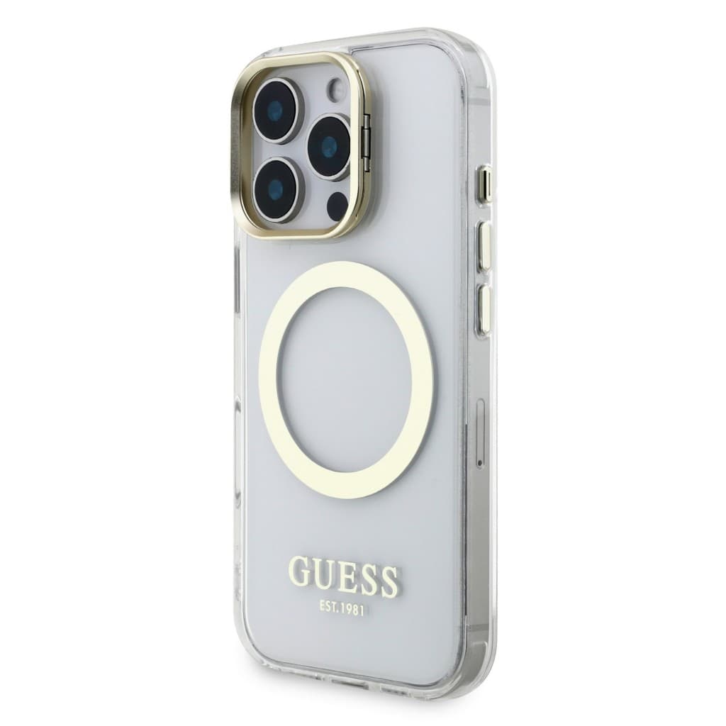 Zadní kryt Guess IML Gold Outline Stand Camera Frame MagSafe pro iPhone 16 Pro Max Transparent - náhled 2