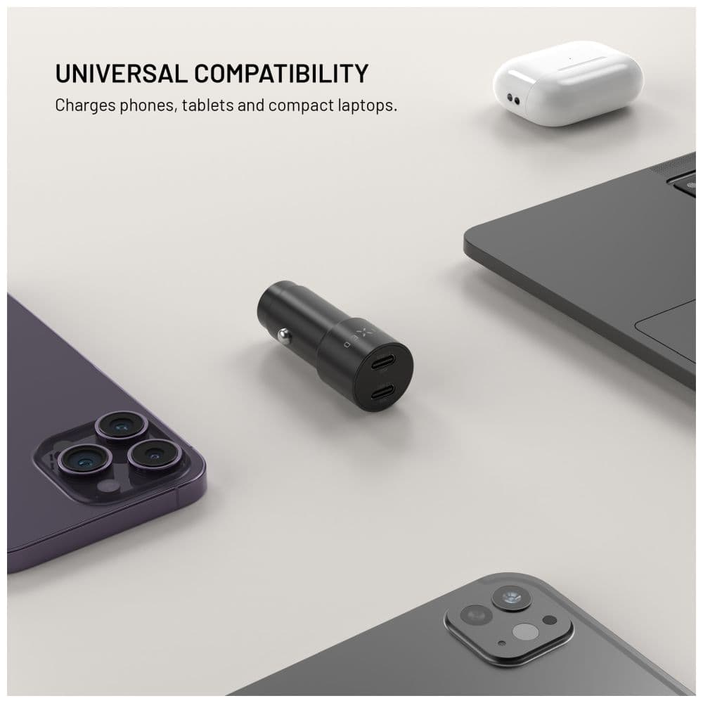Adaptér do auta FIXED s 2xUSB-C výstupem, podpora PD 3.0, 65W, černý - náhled 2
