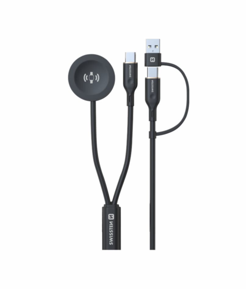 Magnetický kabel Swissten 2v1 pro Samsung Galaxy Watch a usb-c, usb-c (usb-a) 1.2 m černý - náhled 2
