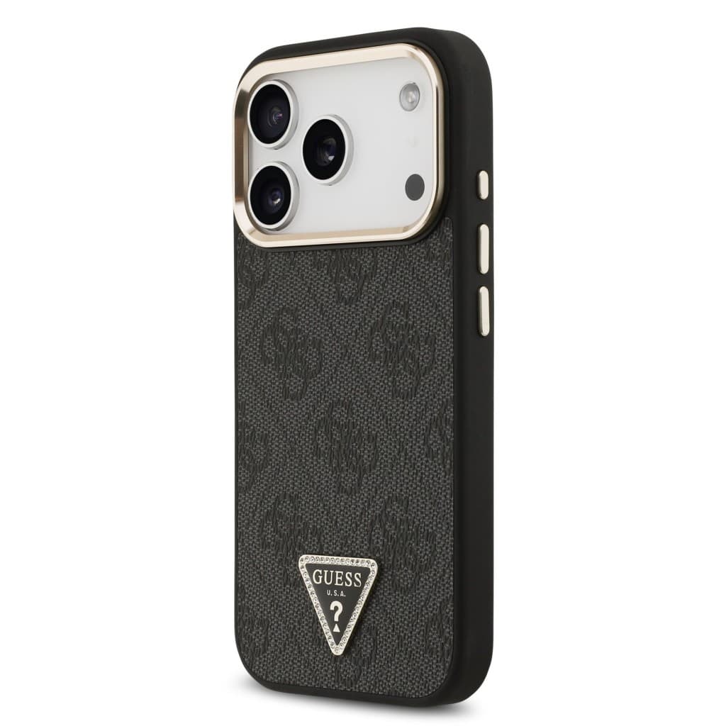 Zadní kryt Guess PU Leather 4G Triangle Logo Gold Frame MagSafe pro iPhone 17 Pro Black - náhled 2