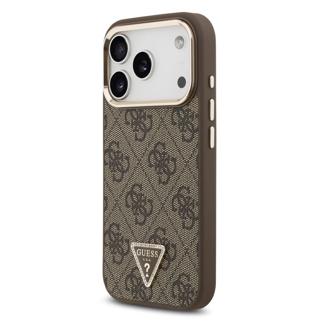 Zadní kryt Guess PU Leather 4G Triangle Logo Gold Frame MagSafe pro iPhone 17 Pro Brown - náhled 2