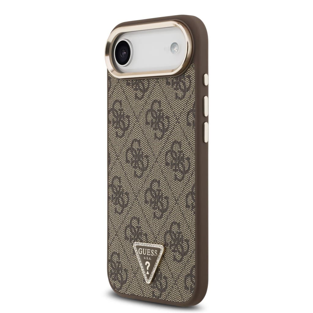 Zadní kryt Guess PU Leather 4G Triangle Logo Gold Frame MagSafe pro iPhone 17 Air Brown - náhled 2