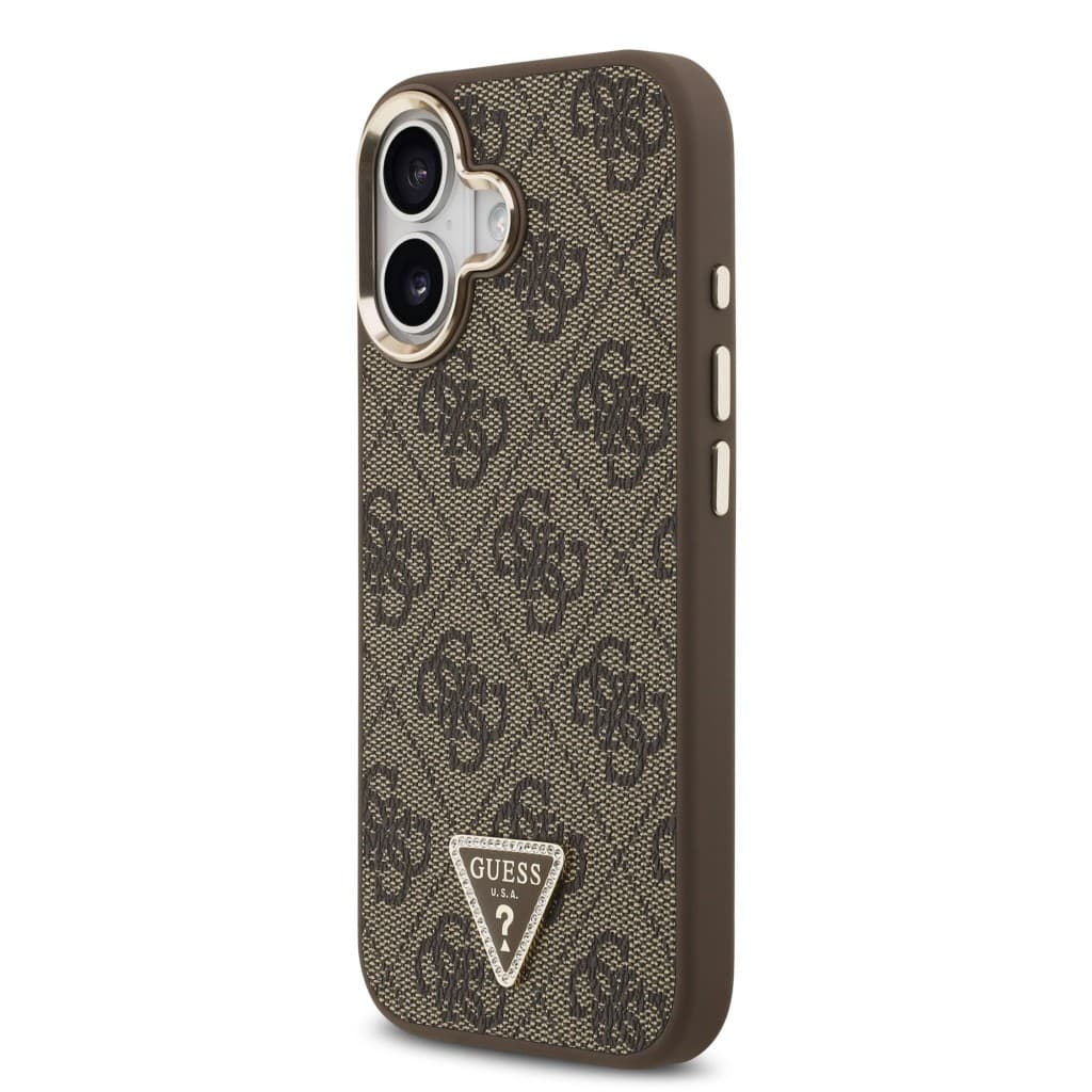 Zadní kryt Guess PU Leather 4G Triangle Logo Gold Frame MagSafe pro iPhone 17 Brown - náhled 2
