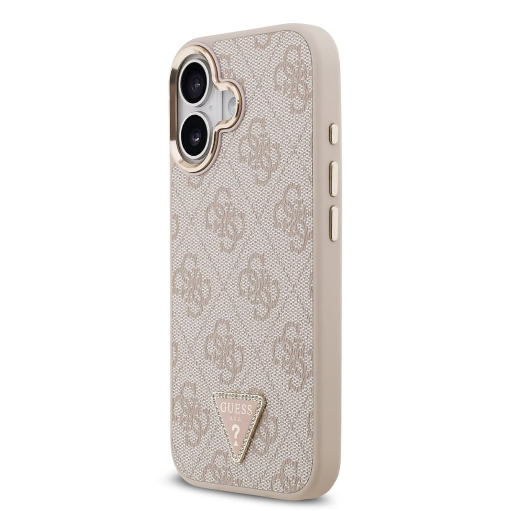 Zadní kryt Guess PU Leather 4G Triangle Logo Gold Frame MagSafe pro iPhone 17 Pink - náhled 2