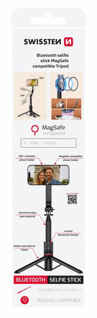 Selfie tyč tripod Swissten bluetooth (kompatibilní s magsafe) - náhled 2