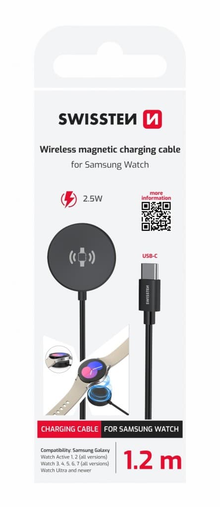 Magnetický kabel Swissten pro Samsung Galaxy Watch, USB-C 1.2 m černý - náhled 2