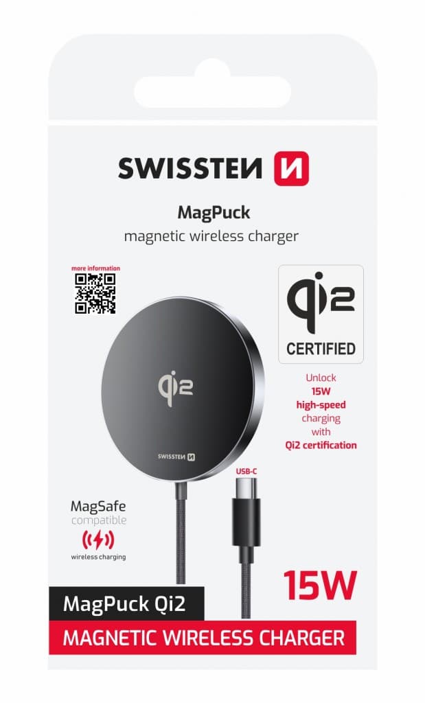 Bezdrátová nabíječka Swissten MagPuck QI2 1.5m 15W (kompatibilní s magsafe) - náhled 2