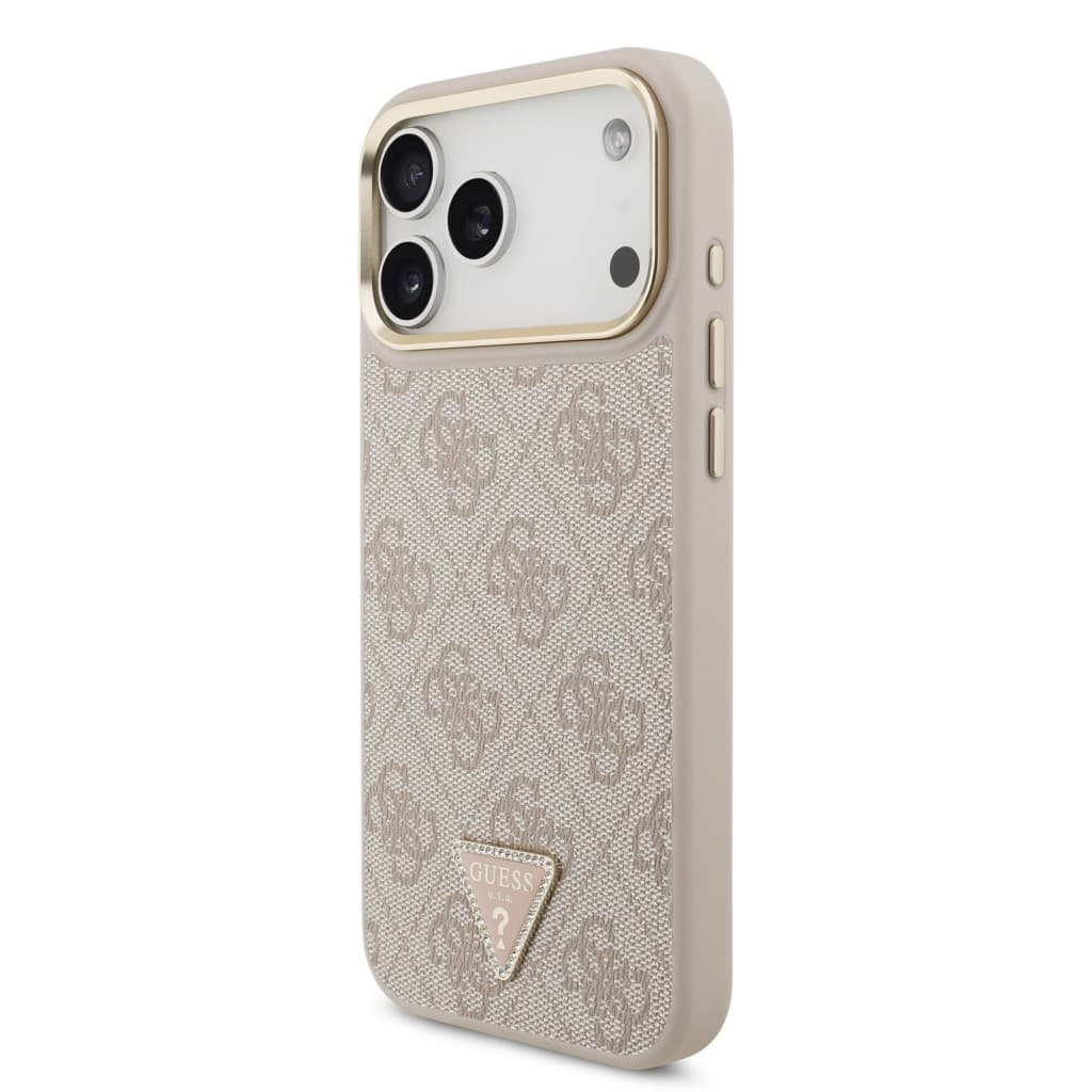 Zadní kryt Guess PU Leather 4G Triangle Logo Gold Frame MagSafe pro iPhone 17 Pro Max Pink - náhled 2