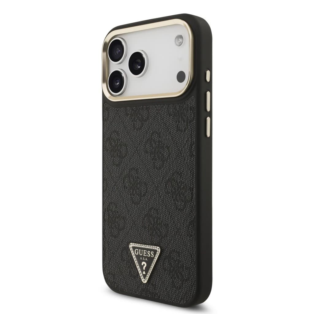 Zadní kryt Guess PU Leather 4G Triangle Logo Gold Frame MagSafe pro iPhone 17 Pro Max Black - náhled 2