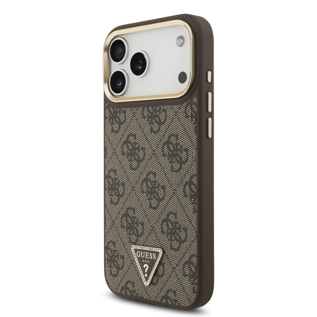 Zadní kryt Guess PU Leather 4G Triangle Logo Gold Frame MagSafe pro iPhone 17 Pro Max Brown - náhled 2
