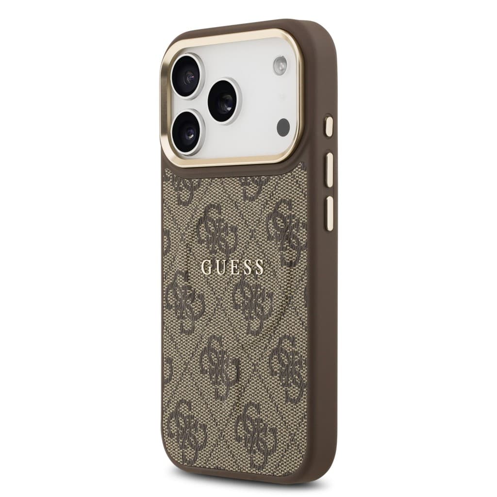Zadní kryt Guess PU Leather 4G Gold Frame MagSafe pro iPhone 17 Pro Brown - náhled 2