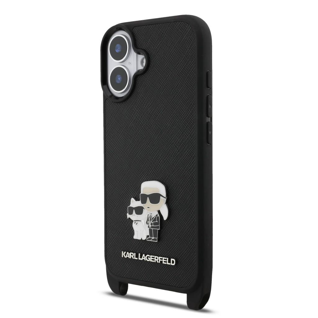 Zadní kryt Karl Lagerfeld Saffiano Crossbody Popruh Metal Karl and Choupette pro iPhone 17 Black - náhled 2