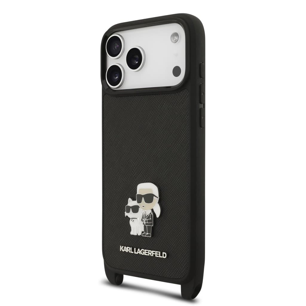 Zadní kryt Karl Lagerfeld Saffiano Crossbody Popruh Metal Karl and Choupette pro iPhone 17 Pro Max Black - náhled 2