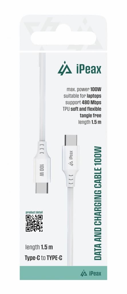 TPU kabel iPeax USB-C - USB-C 1,5m, 5A, 100W bílý - náhled 2