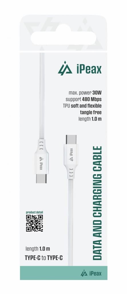 TPU kabel iPeax USB-C - USB-C 1m, USB 2.0 bílý - náhled 2