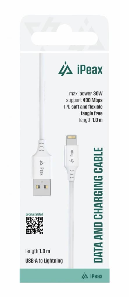 TPU kabel iPeax USB-A - Lightning 1m, USB 2.0 bílý - náhled 2