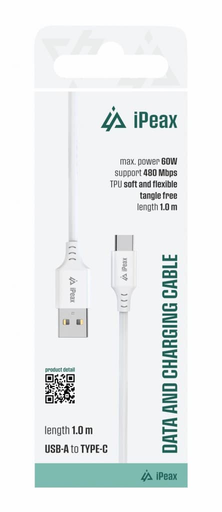 TPU kabel iPeax USB-A - USB-C 1m, USB 2.0 bílý - náhled 2
