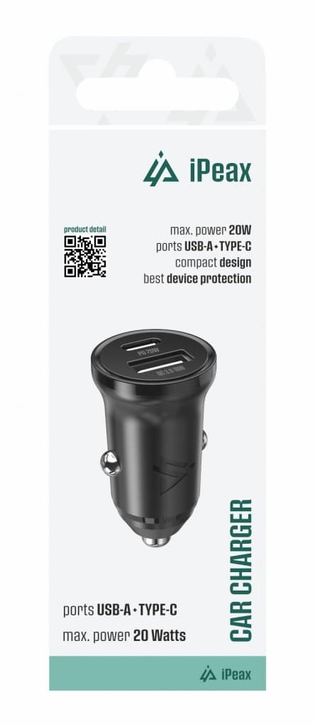 Adaptér do auta iPeax cl-03, PD, 20W, USB-C + USB-A černý - náhled 2