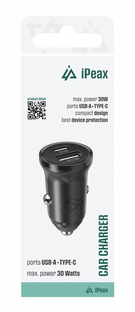 Adaptér do auta iPeax cl-04, PD, 30W, USB-C + USB-A černý - náhled 2