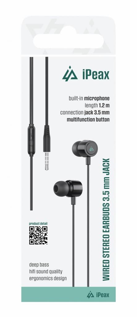 Drátová sluchátka iPeax 3,5mm jack černá - náhled 2