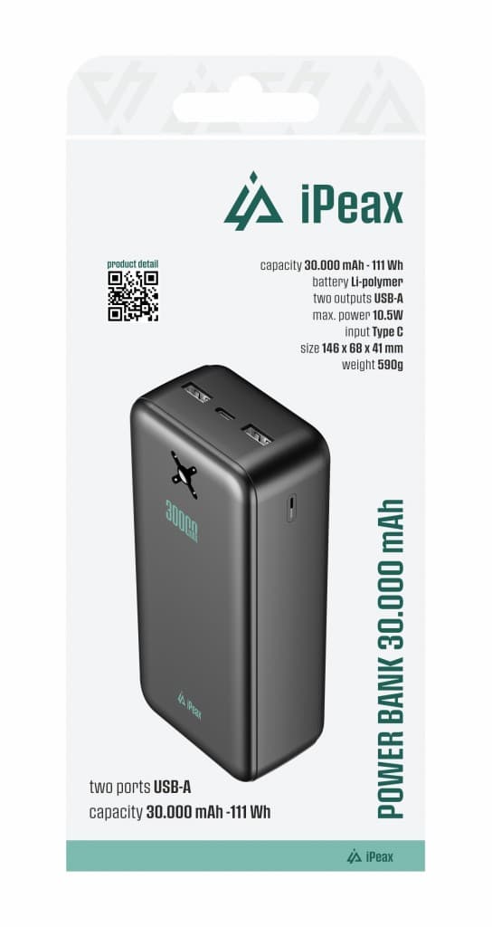 Powerbanka iPeax 30000 mAh, 10,5W, 2x USB-A černá - náhled 2