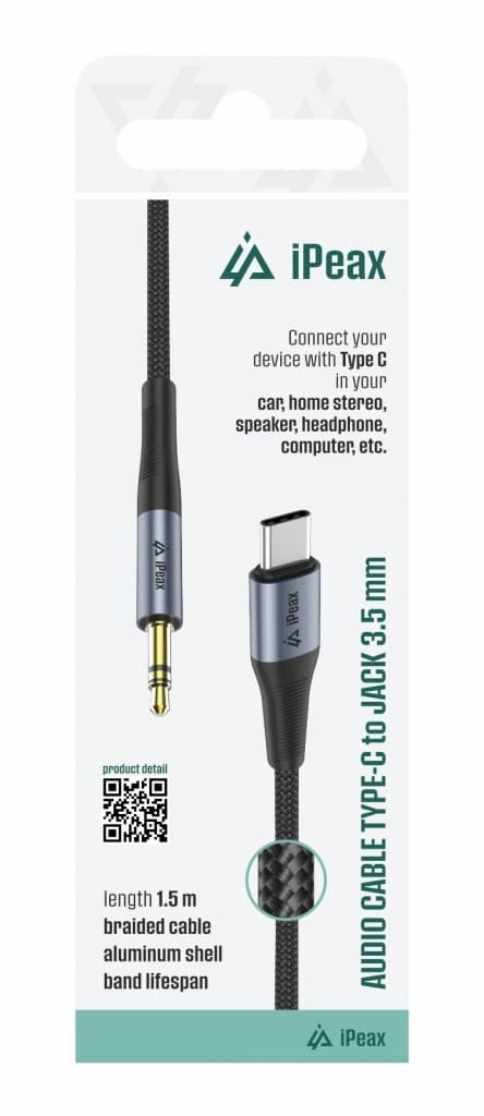 Adaptér iPeax USB-C - 3,5 mm jack 1,5 m černý - náhled 2