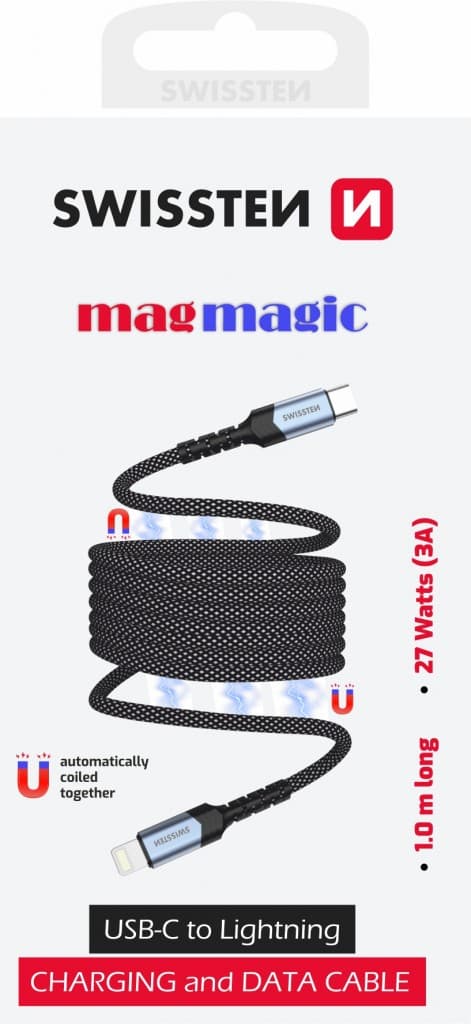 Magnetický datový kabel Swissten samonavíjecí USB-C - Lightning 1 m - náhled 2