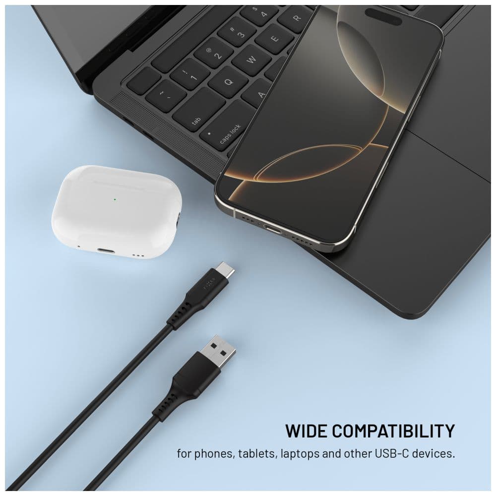 Krátký nabíjecí a datový Liquid silicone kabel FIXED s konektory USB/USB-C a podporou PD, 0.3m, USB 2.0, 60W, černý - náhled 2