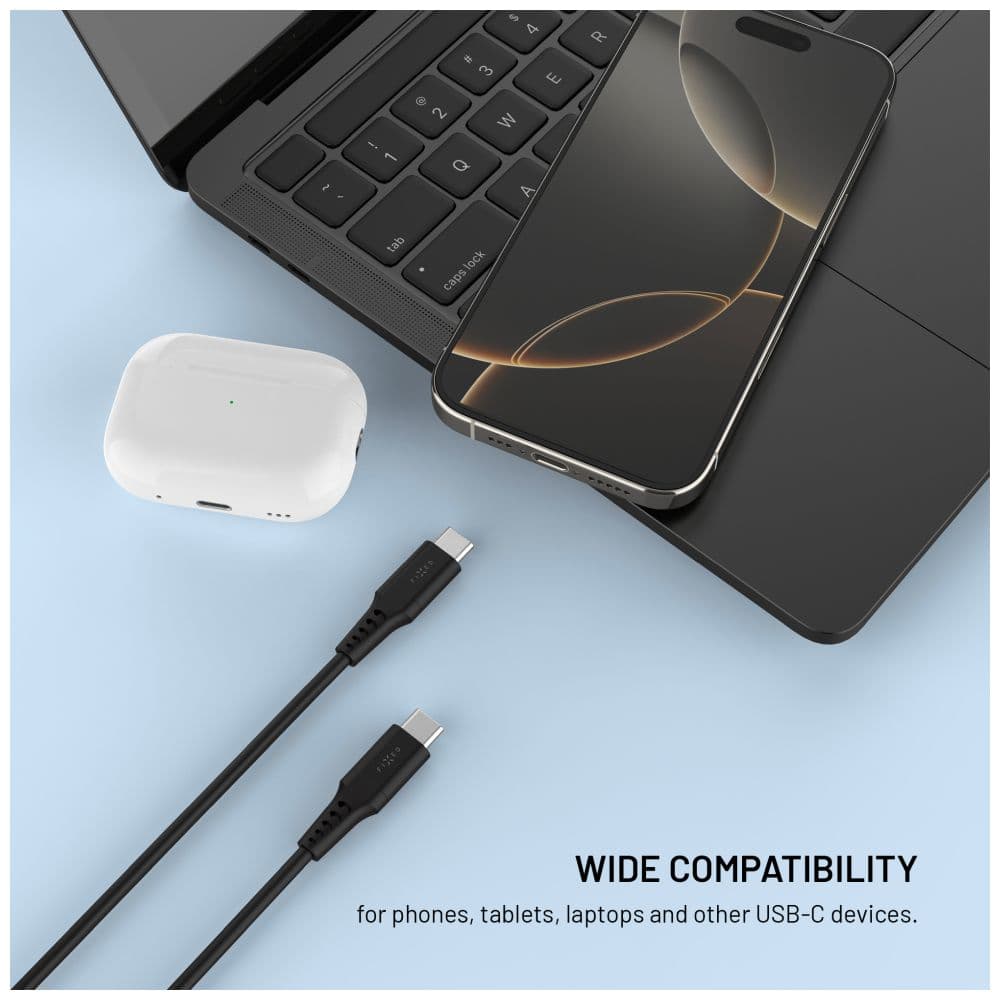 Krátký nabíjecí a datový Liquid silicone kabel FIXED s konektory USB-C/USB-C a podporou PD, 0.3m, USB 2.0, 60W, černý - náhled 2