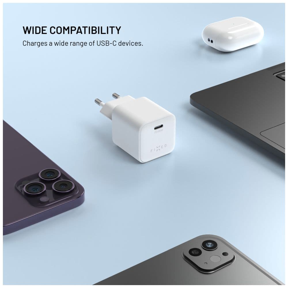 Síťový GaN adaptér FIXED Mini s USB-C výstupem a podporou PD, 65W, bílý - náhled 2