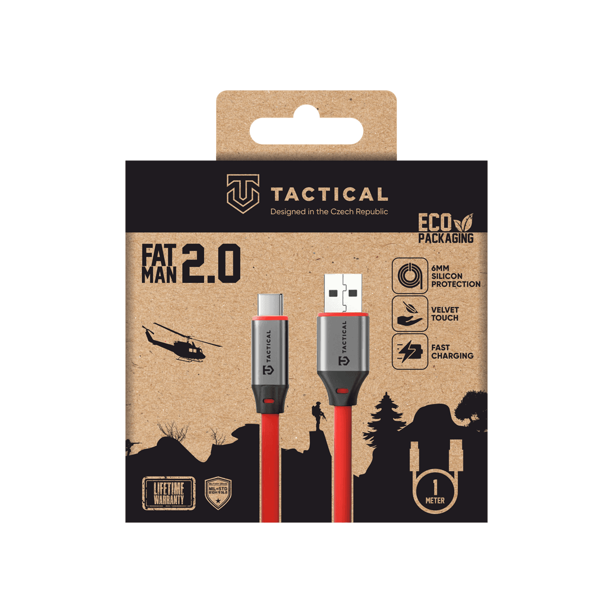Datový kabel Tactical Fat Man 2.0 USB-A/USB-C 1m Red - náhled 2