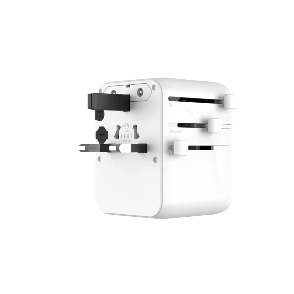 Cestovní adaptér FIXED Voyager 70W pro EU, UK a USA/AUS, s 3xUSB-C a 2xUSB výstupem, GaN, PD 70W, bílý - náhled 2