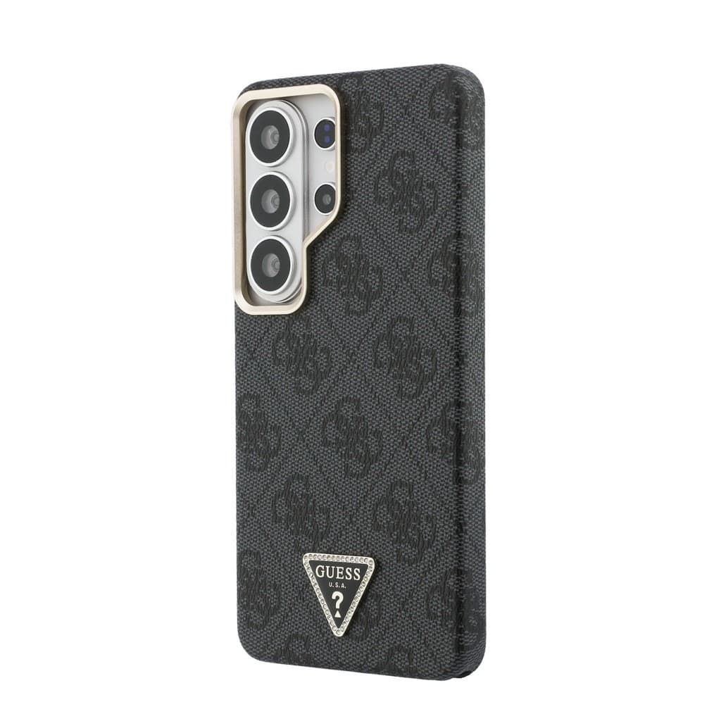 Zadní kryt Guess PU Leather 4G Strass Triangle Logo Gold Frame Magnetic pro Samsung Galaxy S26 Ultra černý - náhled 2