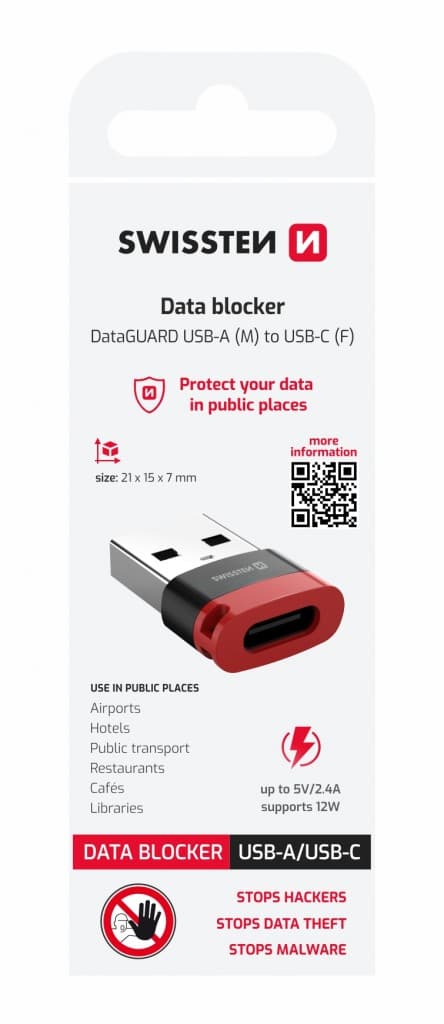 Nabíjecí adaptér s blokací dat Swissten dataguard usb-a (samec) / usb-c (samice) černý - náhled 2